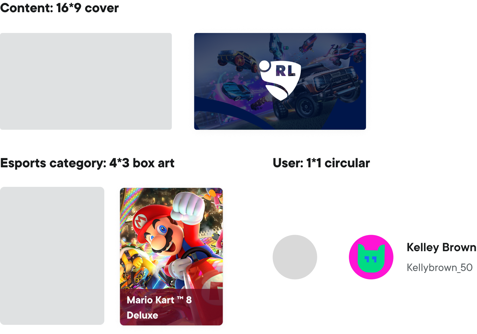 Shape rules for 16 by 9 covers, esports box art, and circular user avatars