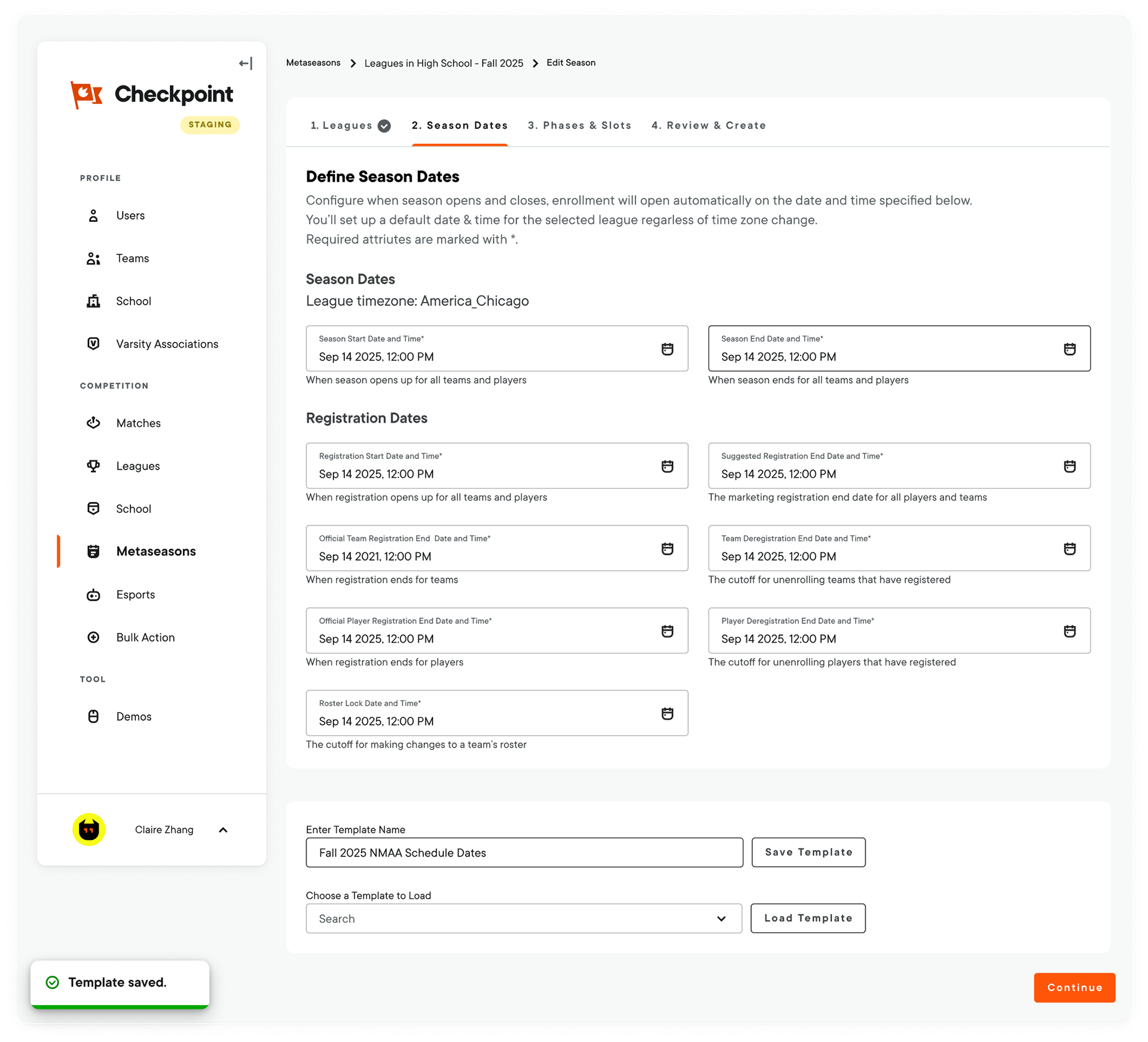 Checkpoint internal league-management experience