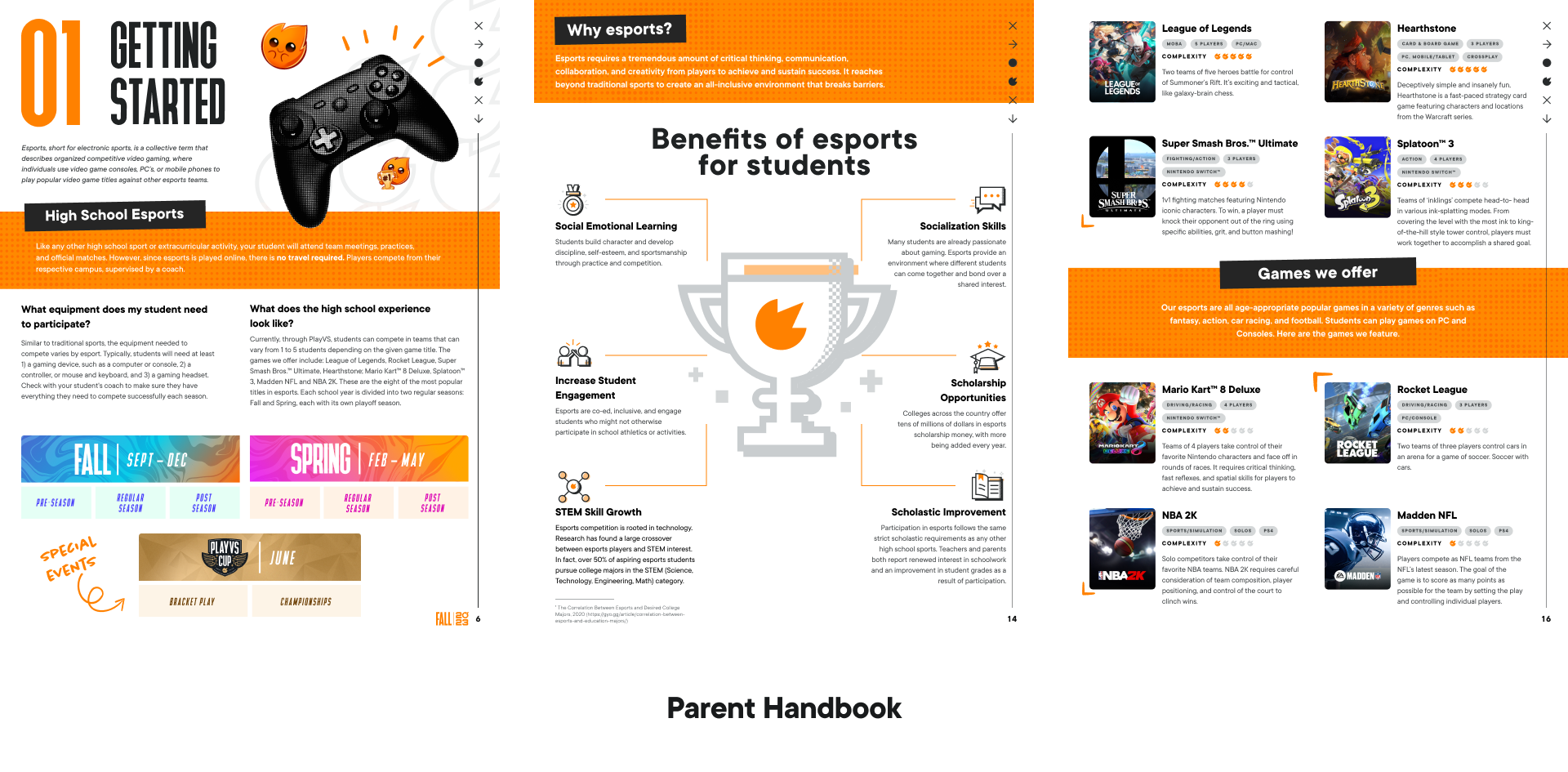 PlayVS parent handbook spreads