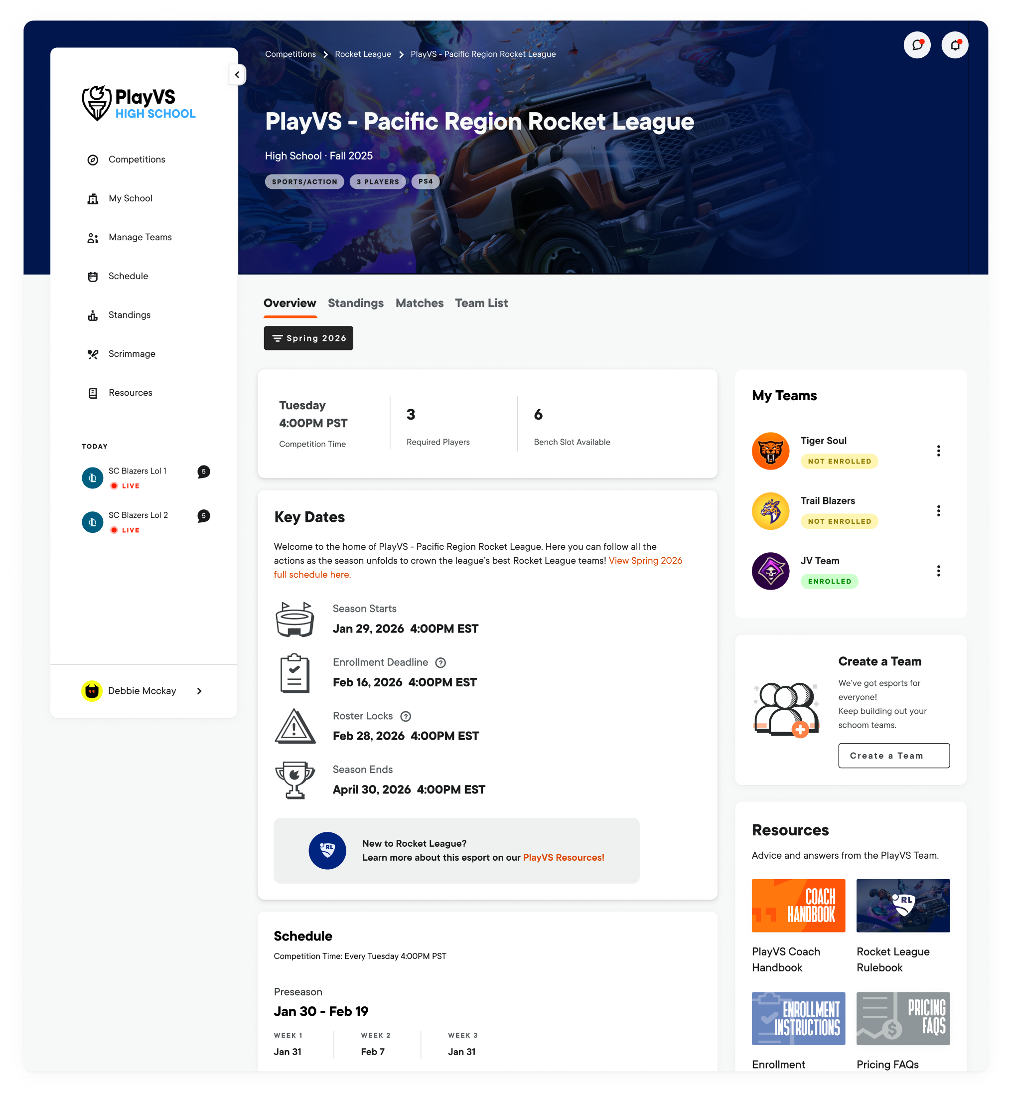 The redesigned PlayVS league experience
