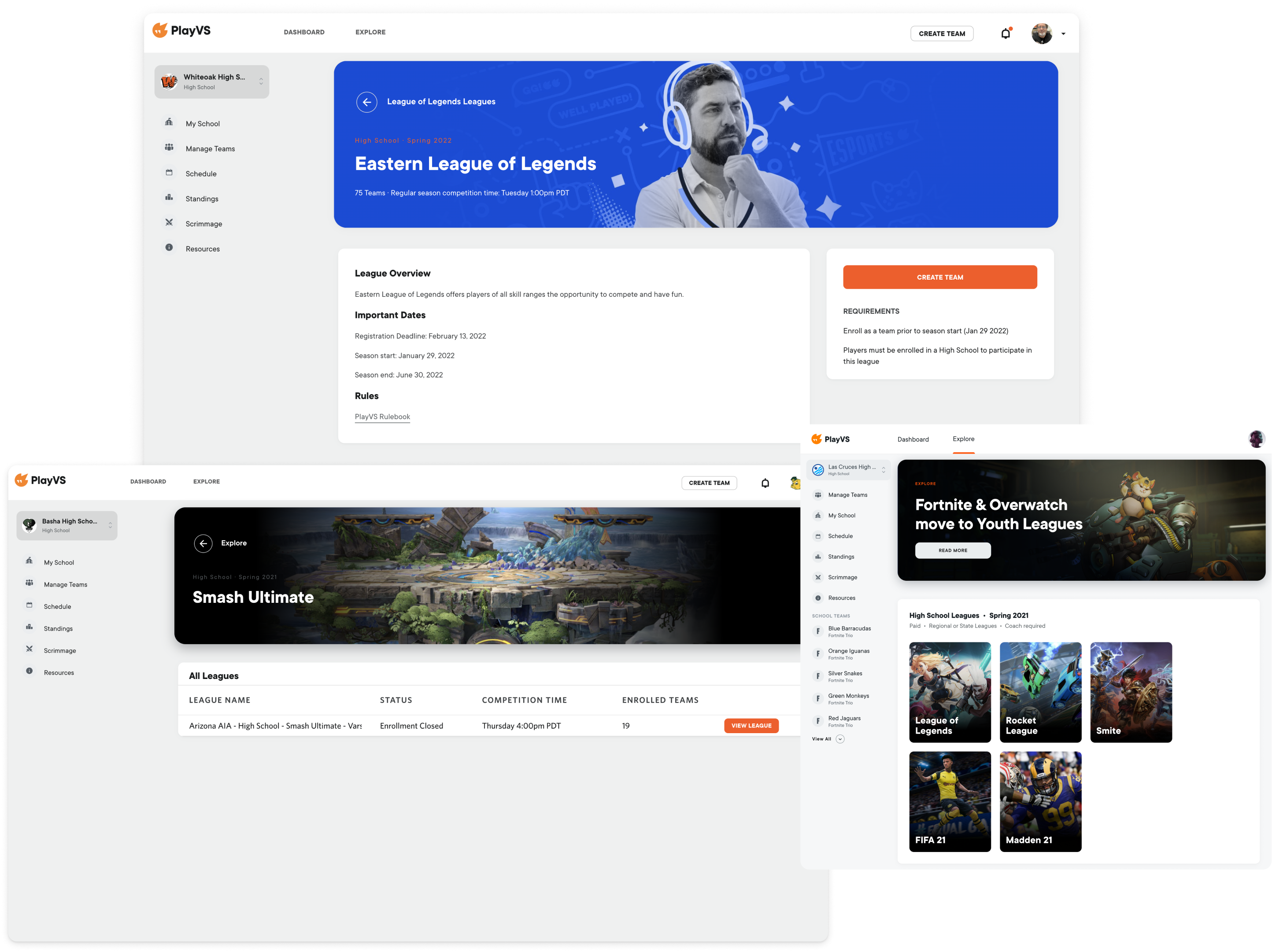 Three earlier PlayVS league and Explore experiences
