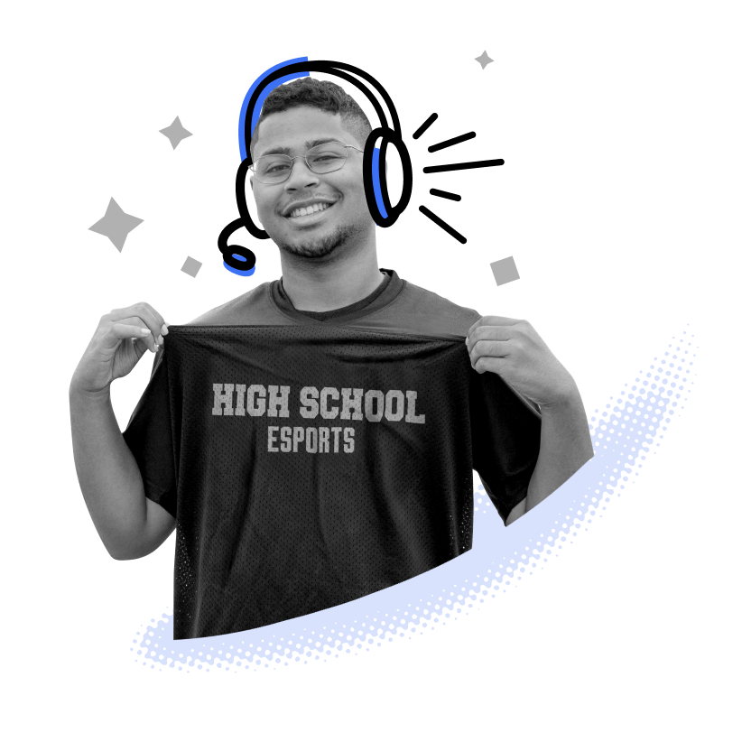 High school esports player holding a team jersey