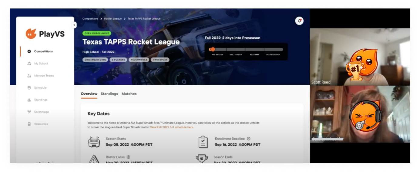 Remote usability sessions reviewing the PlayVS league experience with coaches