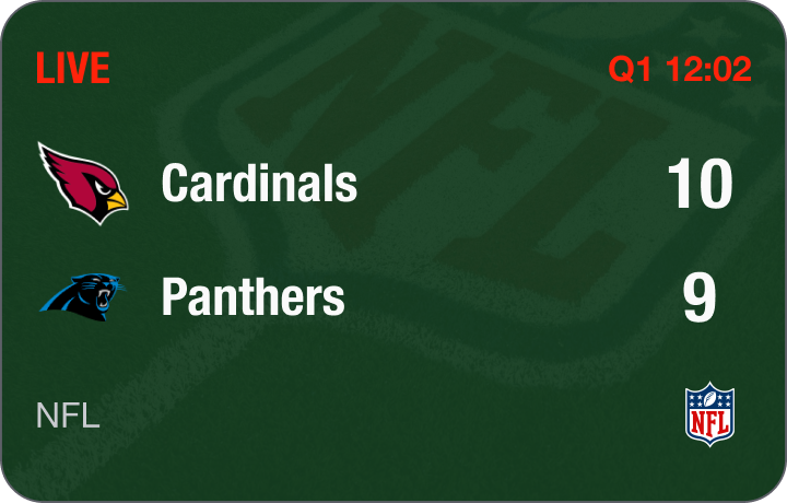Live Cardinals versus Panthers NFL score card