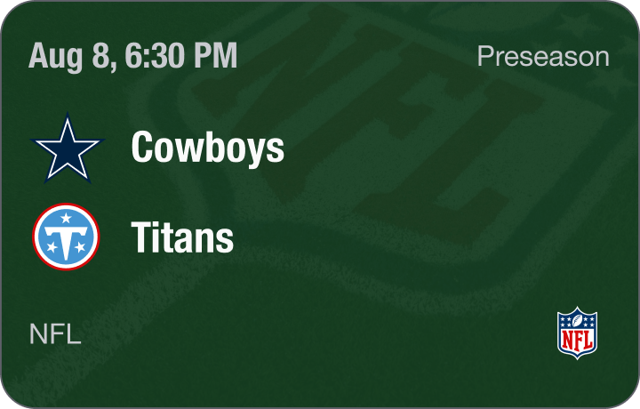 Cowboys versus Titans NFL preseason schedule card